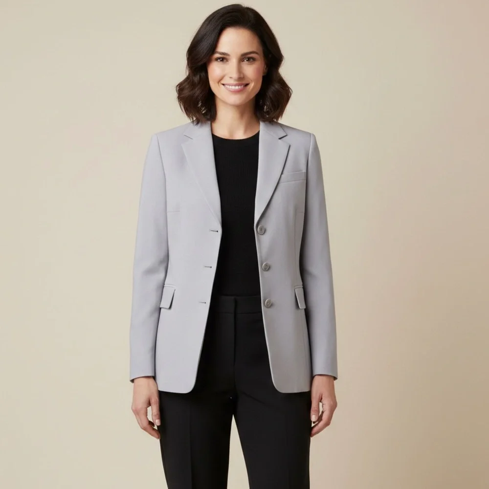 J Crew Womens Blue Gray Wool Three Button Classic Blazer‎ Jacket